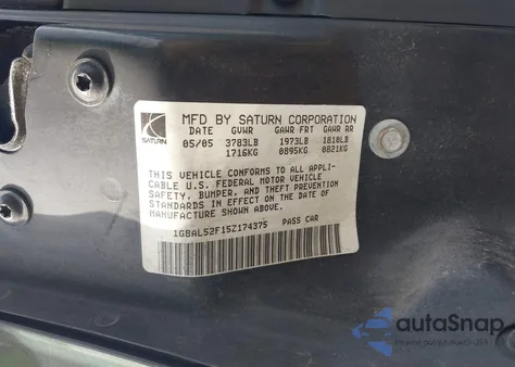 2005 Saturn Ion 3 из США, поврежденный, VIN 1G8AL52F15Z174375